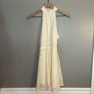 *NWT* Altar’d State Cream Lace Crochet High Neck Sleeveless Mini Dress, Sz Small